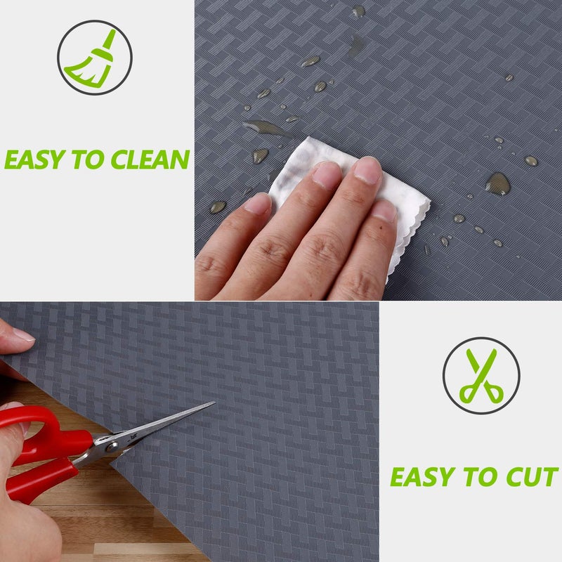 HooTown Shelf Liner Kitchen Cabinet Drawer Mats 17.5 Inch Wide x 196.8 Inch Long, Non Slip EVA Plastic Washable Oil Proof Pad for RV Drawer, Dish Plate Slippery Protection, Gray - Image 3